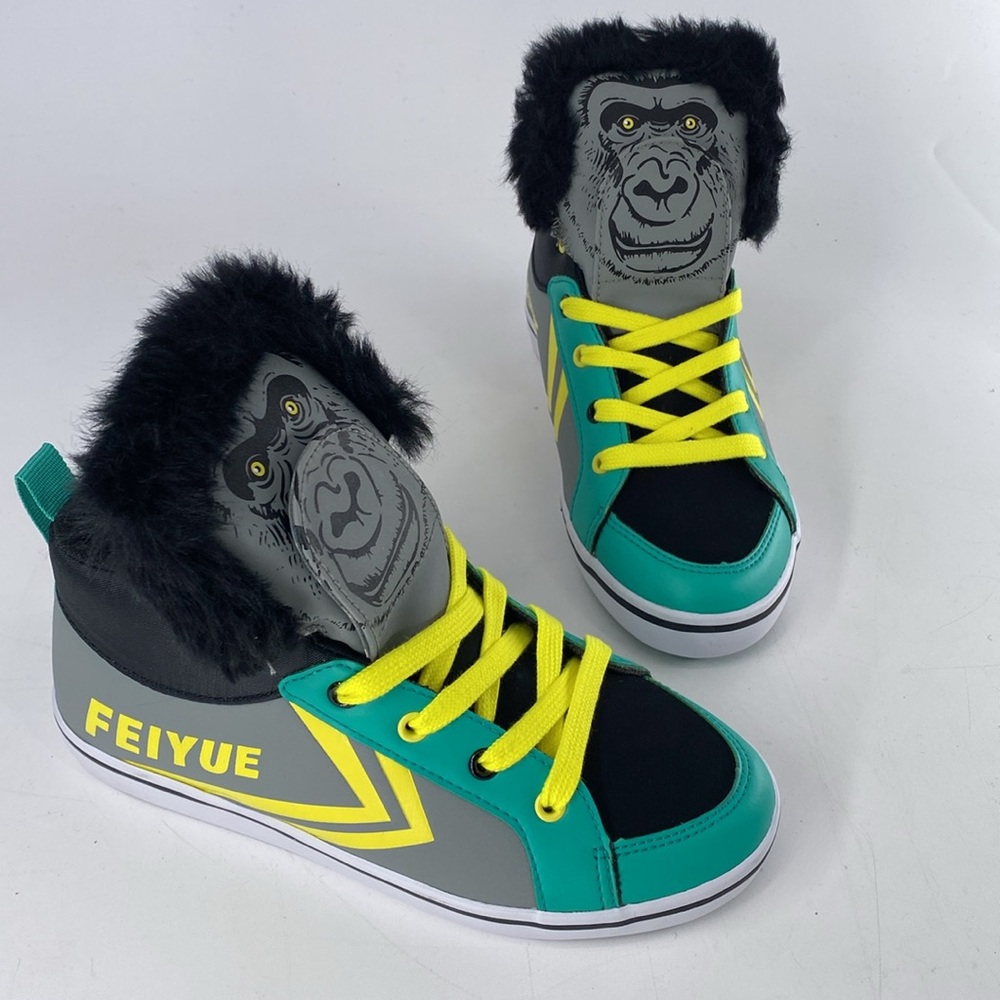 Feiyue Delta Mid Animal (Gorilla) Grey/Yellow/Green Youth‎ Kids Sz 3 NIB